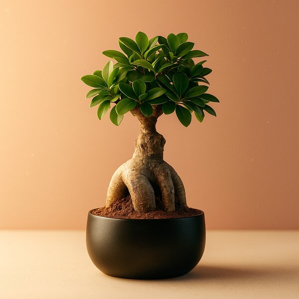 5 Years Old Ficus Microcarpa - Chinese Banyan Bonsai Tree Golden Pot