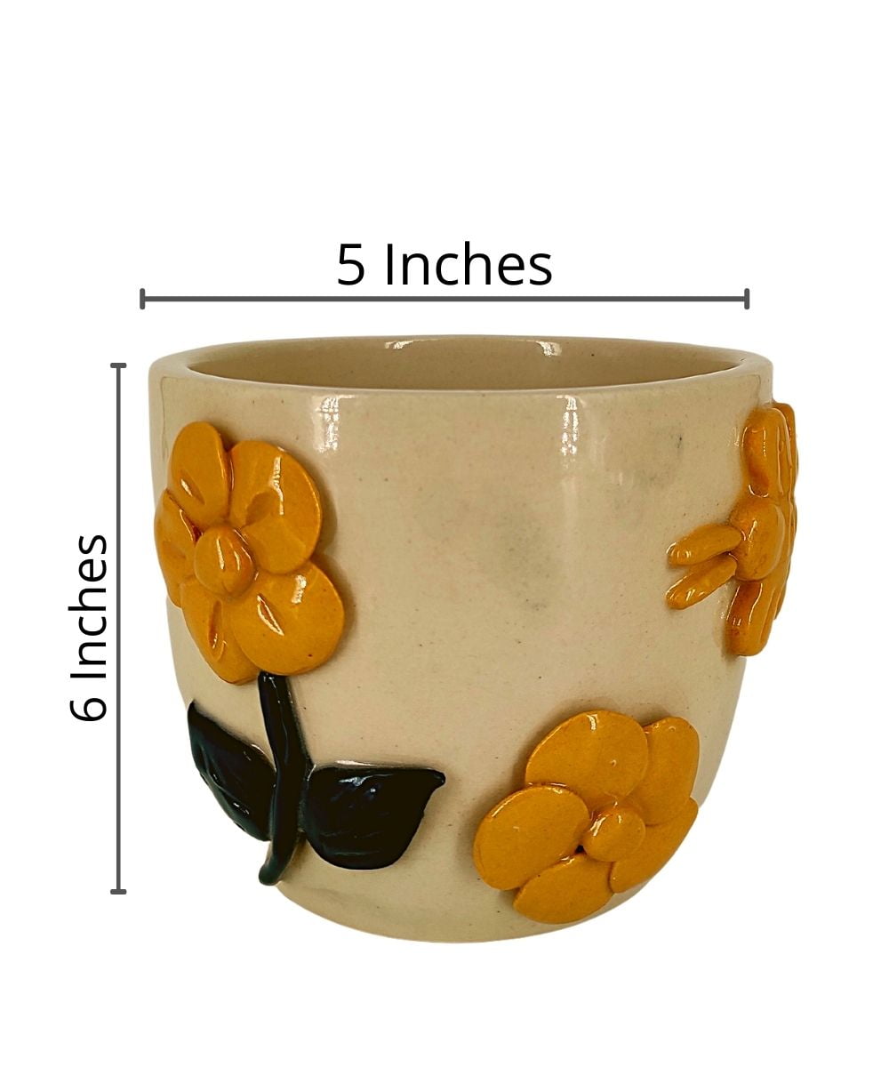 3D Petals Ceramic Pot | 5 Inch Small Decorative Planter