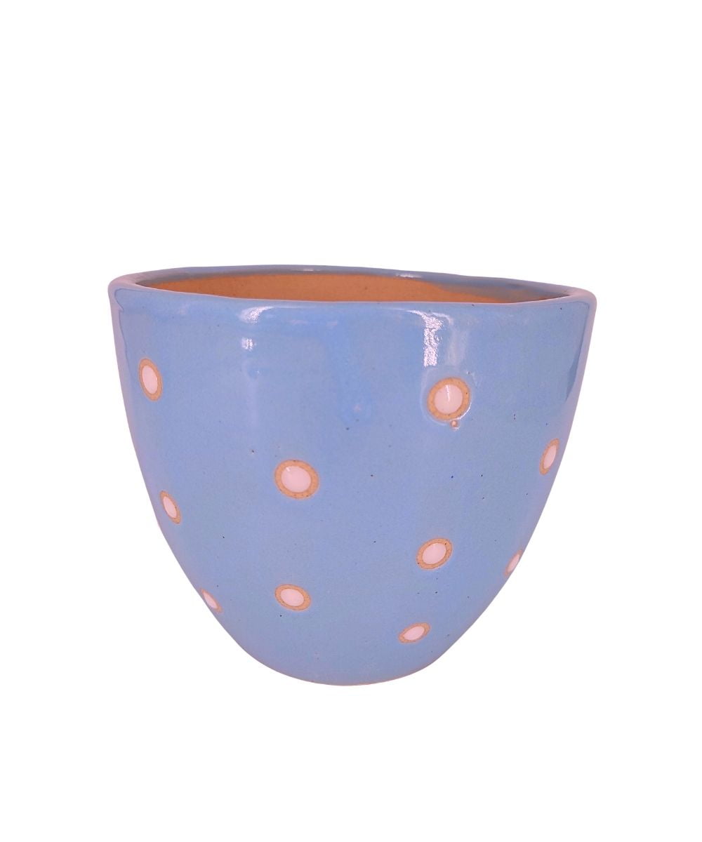 Blue Dotted Ceramic Pot | 6 Inch Indoor Plant Pot