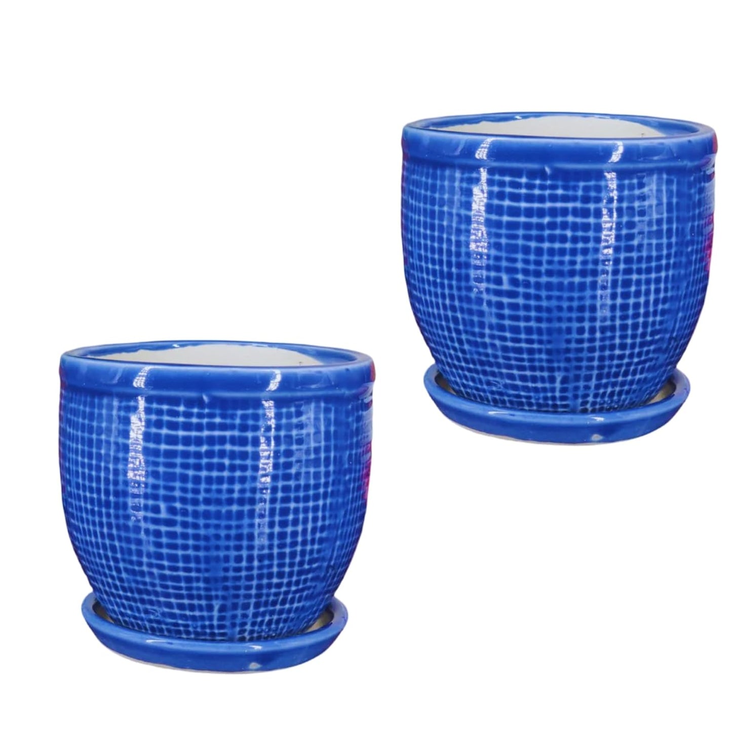 Round Ceramic Pot with Tray | 4 Inch Small Planter