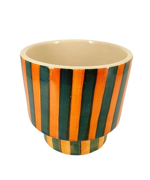 Zebra Classic Ceramic Pot with Tray | Black & White Patterned Planter