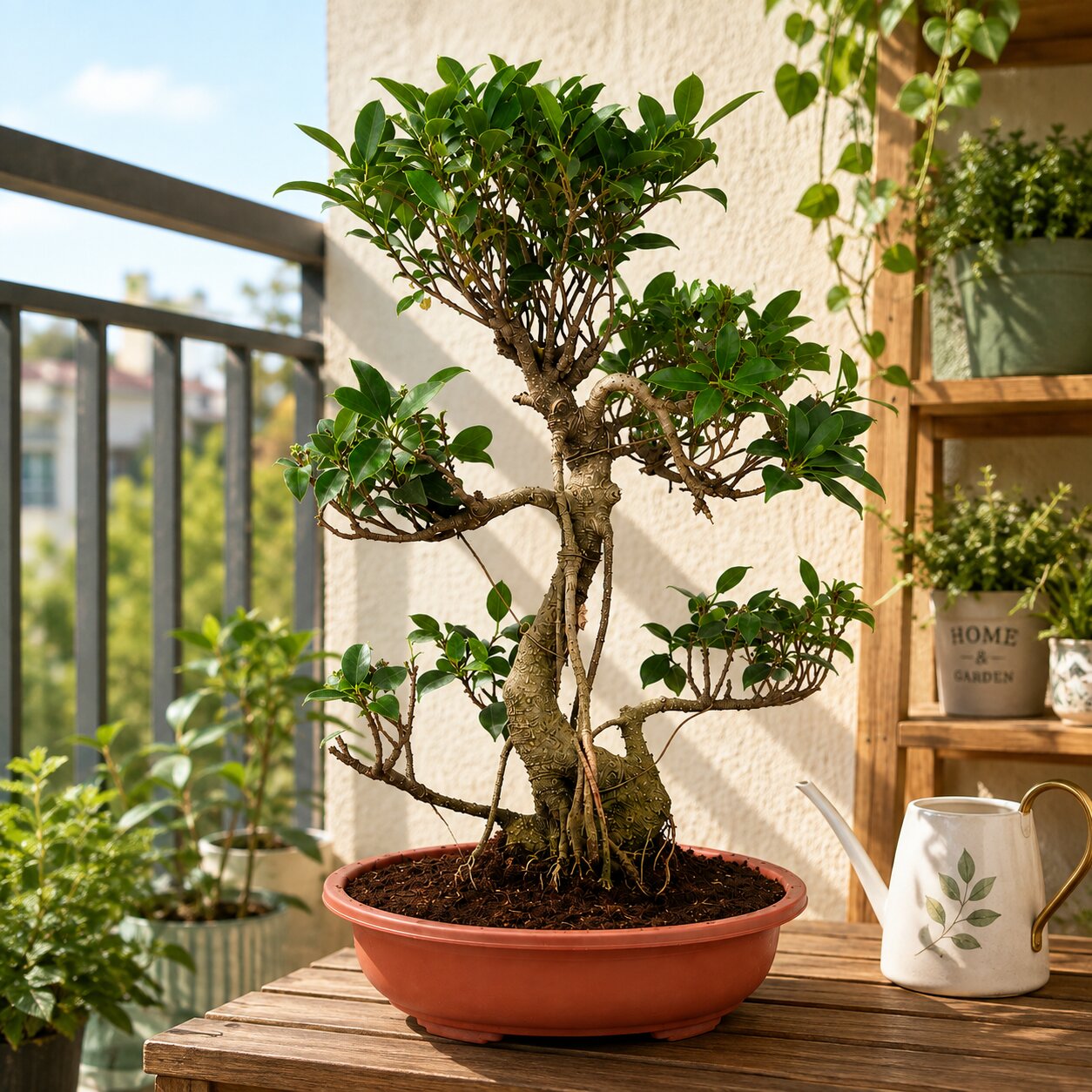 Aerial Root Ficus Bonsai Tree in a home setting