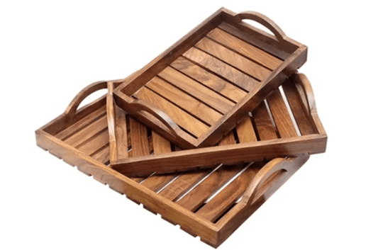 Yamasin 3 Pc Rectangle Wooden Tray - With Gift Box