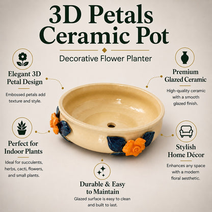 3D Petals Ceramic Pot | Decorative Flower Planter