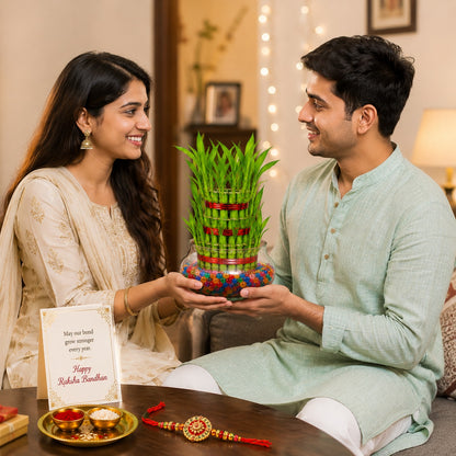 3 Layer Lucky Bamboo with Rakhi – Rakhi Gift Hamper