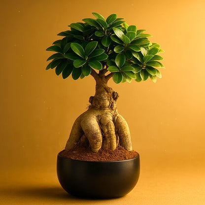 5 Years Old Ficus Microcarpa - Chinese Banyan Bonsai Tree with Tray
