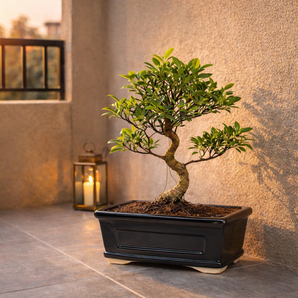 5 Years Old Banyan Bonsai Tree in Black Ceramic Pot