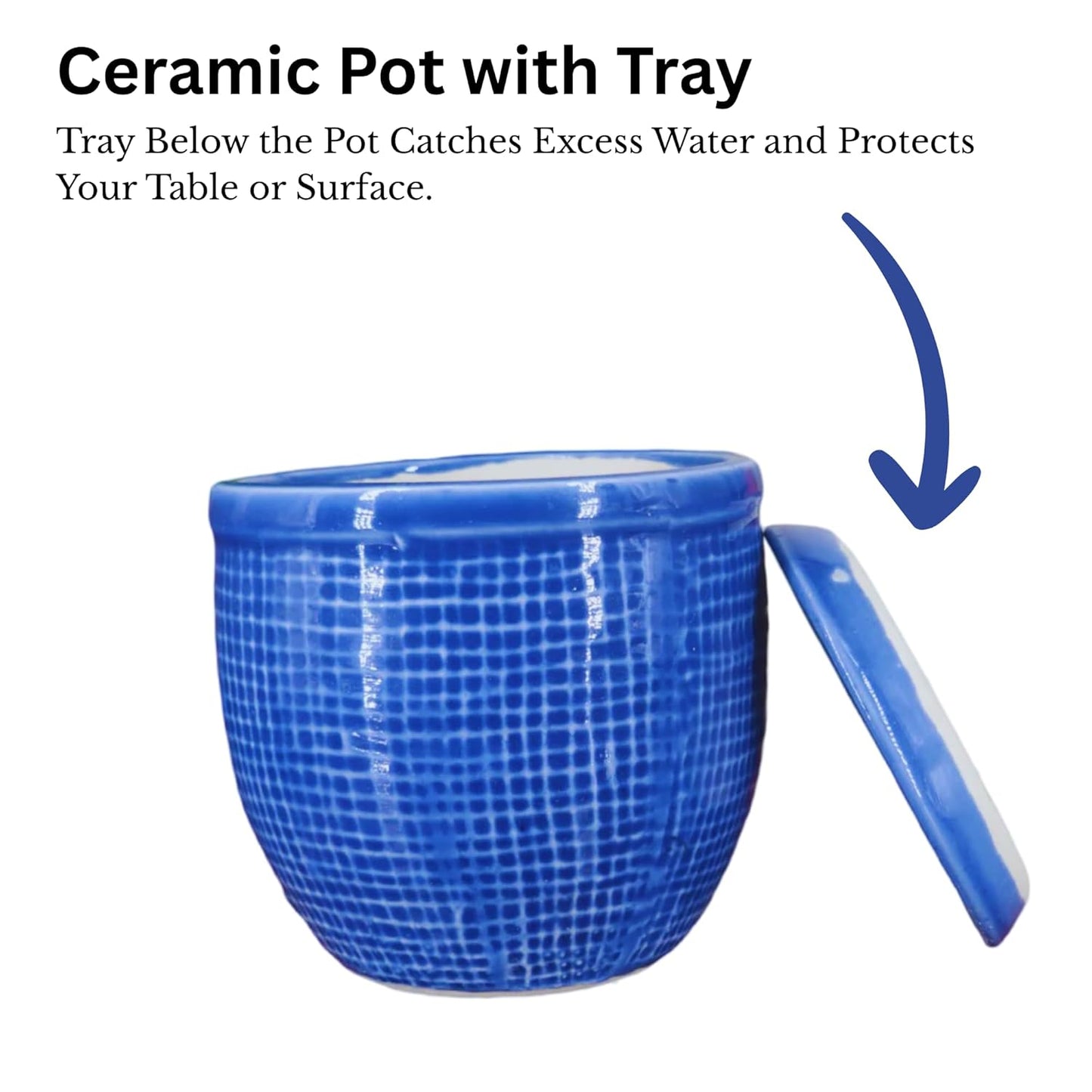 Round Ceramic Pot with Tray | 4 Inch Small Planter