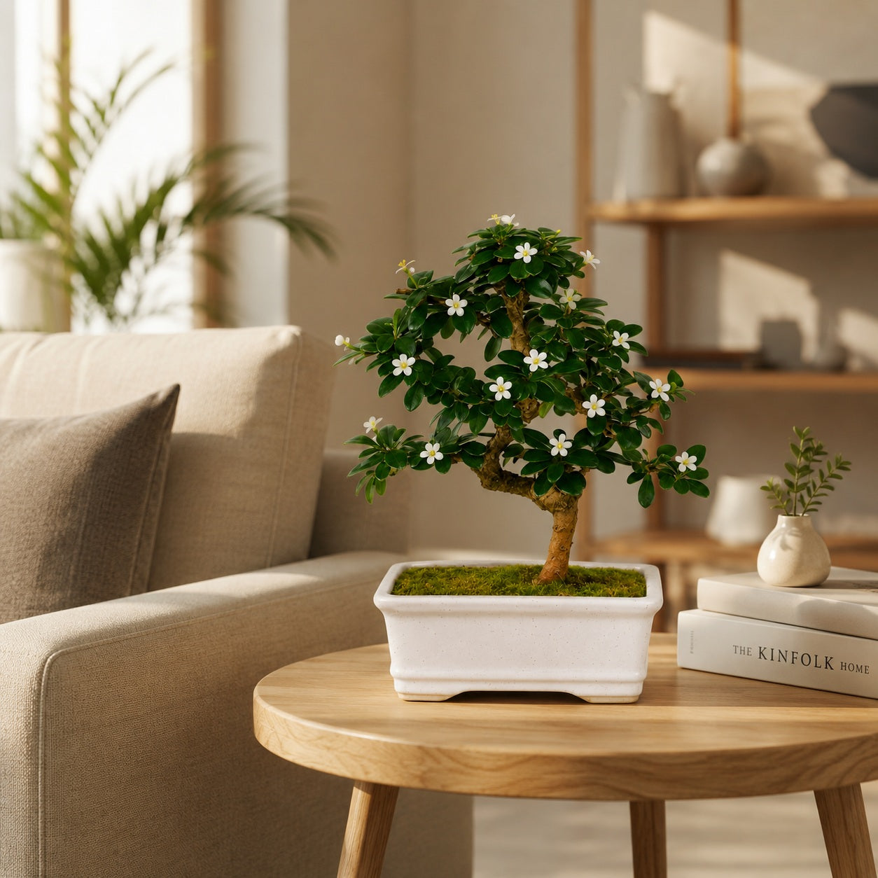 Carmona Flowering Indoor Bonsai Tree – 5 Years, White Rectangular Pot