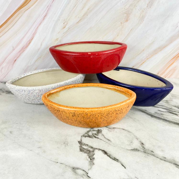 Boat Shape Ceramic Bonsai Pot 11 cm Oval Planter (BP24590)