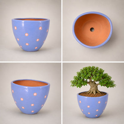 Blue Dotted Ceramic Pot | 6 Inch Indoor Plant Pot