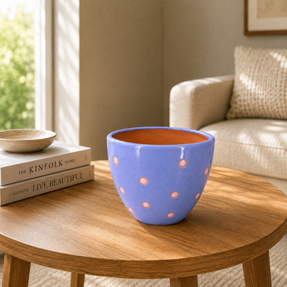 Blue Dotted Ceramic Pot | 6 Inch Indoor Plant Pot