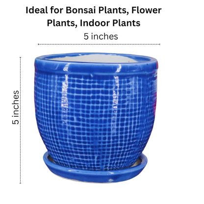 Round Ceramic Pot with Tray | 4 Inch Small Planter