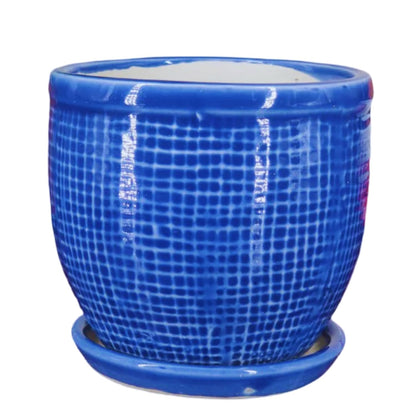 Round Ceramic Pot with Tray | 4 Inch Small Planter