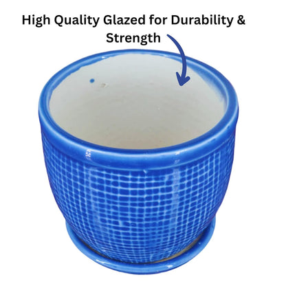 Round Ceramic Pot with Tray | 4 Inch Small Planter