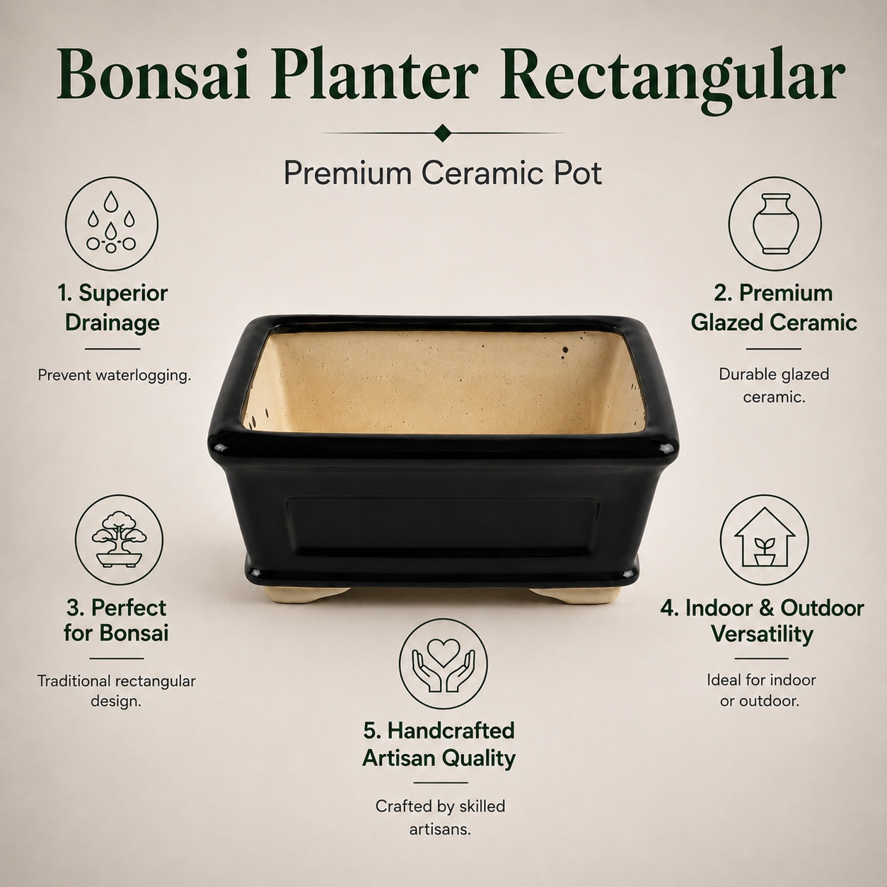 Ceramic Bonsai Planter Rectangular 8x4 inches.