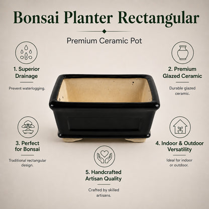 Ceramic Bonsai Planter Rectangular 8x4 inches.
