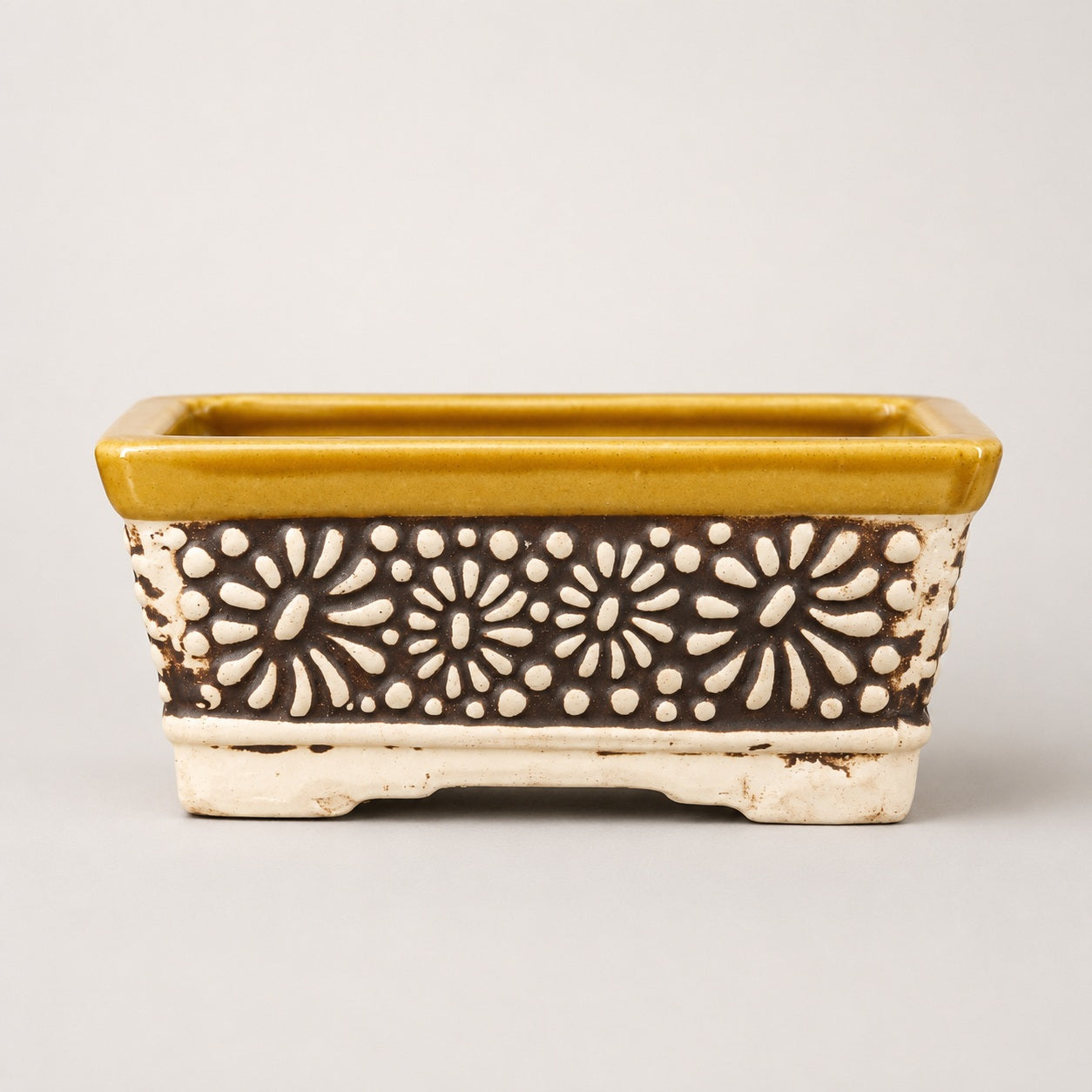 Carved Ceramic Bonsai Pot | 22 cm Decorative Planter