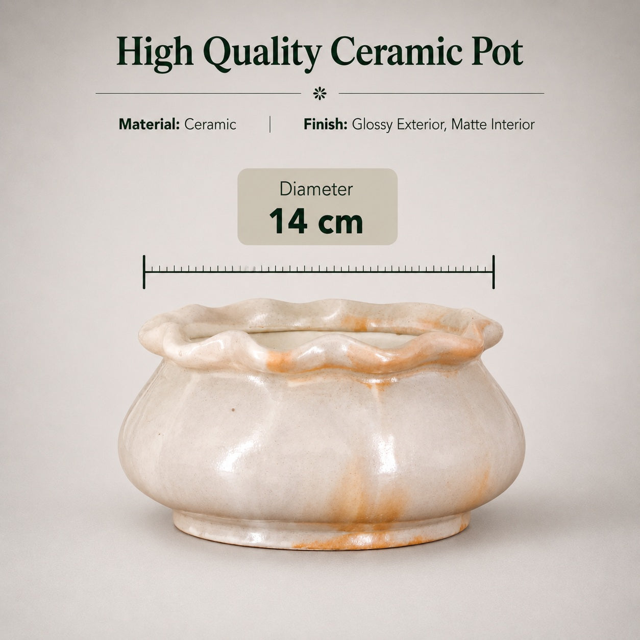 Ceramic Bonsai Pot | 14 cm / 5.5 Inch Indoor Plant Pot