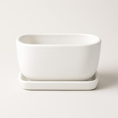 White Ceramic Bonsai Tray Pot | 17 cm Indoor Plant Pot