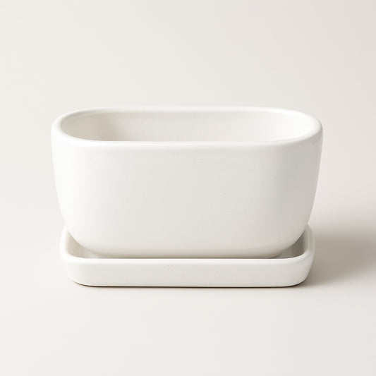 White Ceramic Bonsai Tray Pot | 17 cm Indoor Plant Pot