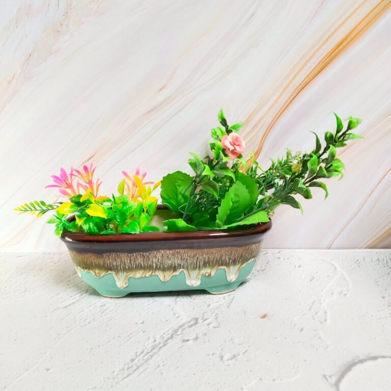 Flue Glaze Ceramic Bonsai Pot | 8.5 Inch Decorative Planter