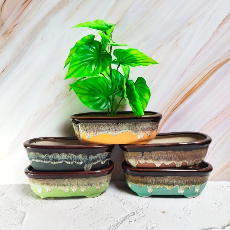 Flue Glaze Ceramic Bonsai Pot | 8.5 Inch Decorative Planter