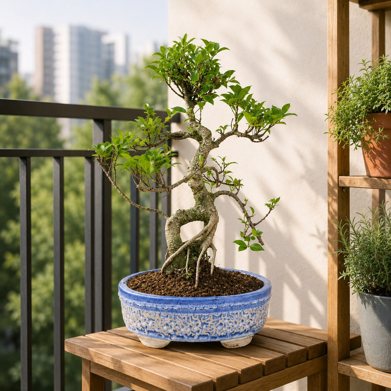 Ficus Retusa Outdoor Bonsai Tree – 15 Years, Ceramic Pot