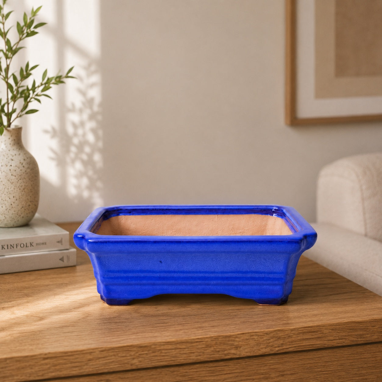 Large Rectangular Sky Blue Bonsai Pot | 27 cm / 11 Inch Ceramic Planter