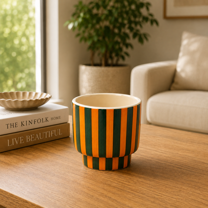 Zebra Classic Ceramic Pot with Tray | Black & White Patterned Planter