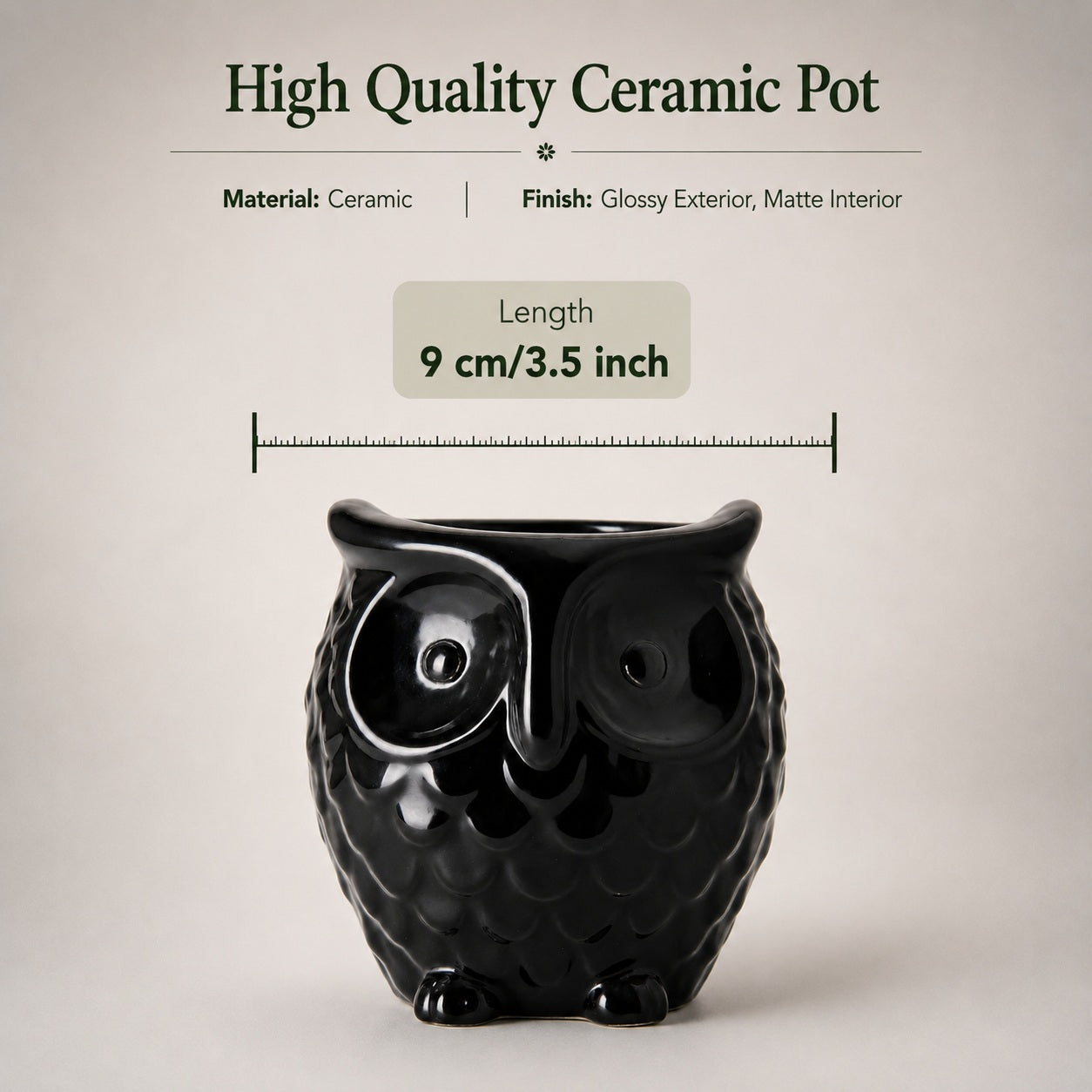 Owl-Shaped Ceramic Bonsai Pot | 9 cm / 3.5 Inch Decorative Planter