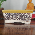 Carved Ceramic Bonsai Pot | 22 cm Decorative Planter