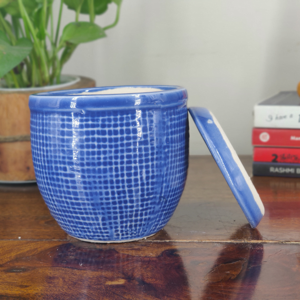 Round Ceramic Pot with Tray | 4 Inch Small Planter