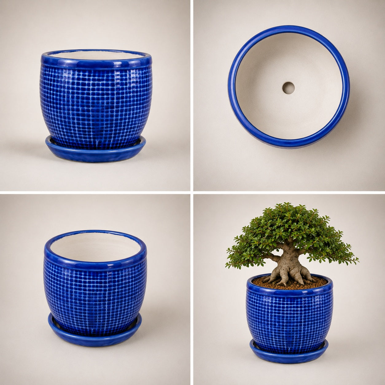 Round Ceramic Pot with Tray | 4 Inch Small Planter