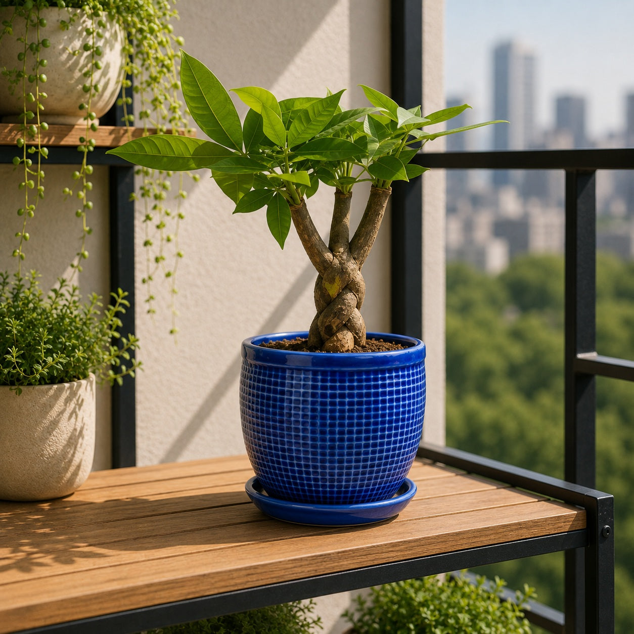 Round Ceramic Pot with Tray | 4 Inch Small Planter