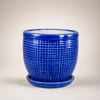 Round Ceramic Pot with Tray | 4 Inch Small Planter