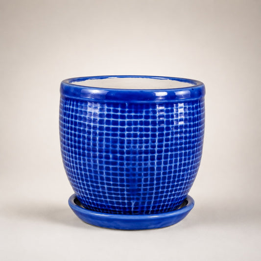 Round Ceramic Pot with Tray | 4 Inch Small Planter