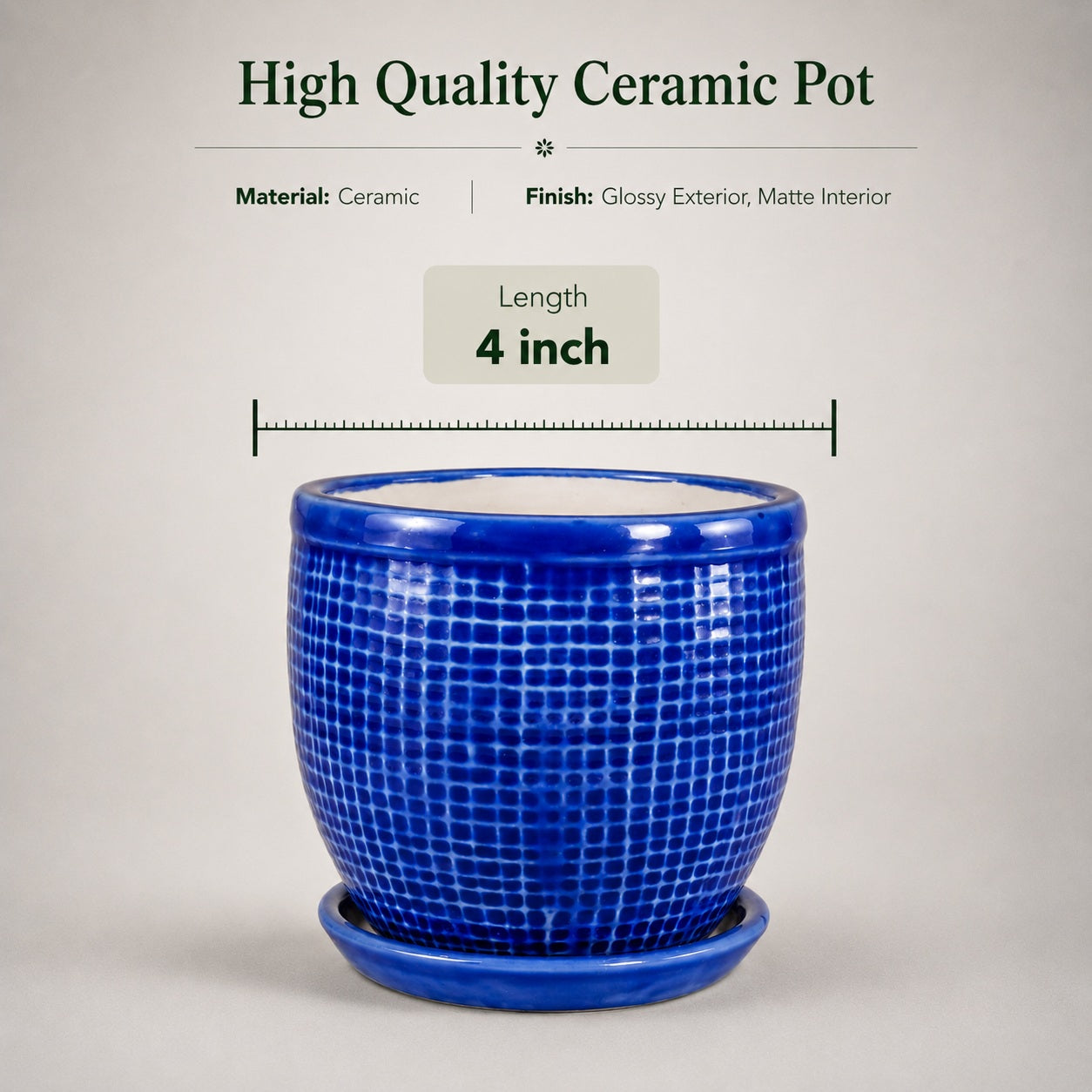 Round Ceramic Pot with Tray | 4 Inch Small Planter