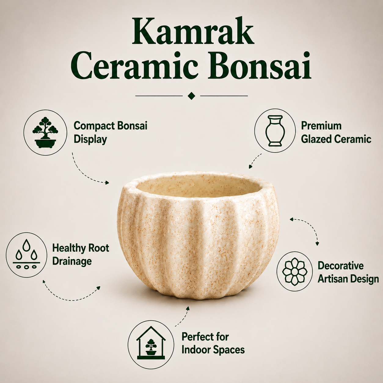 Kamrak Ceramic Bonsai Pot 13 cm 5 inches
