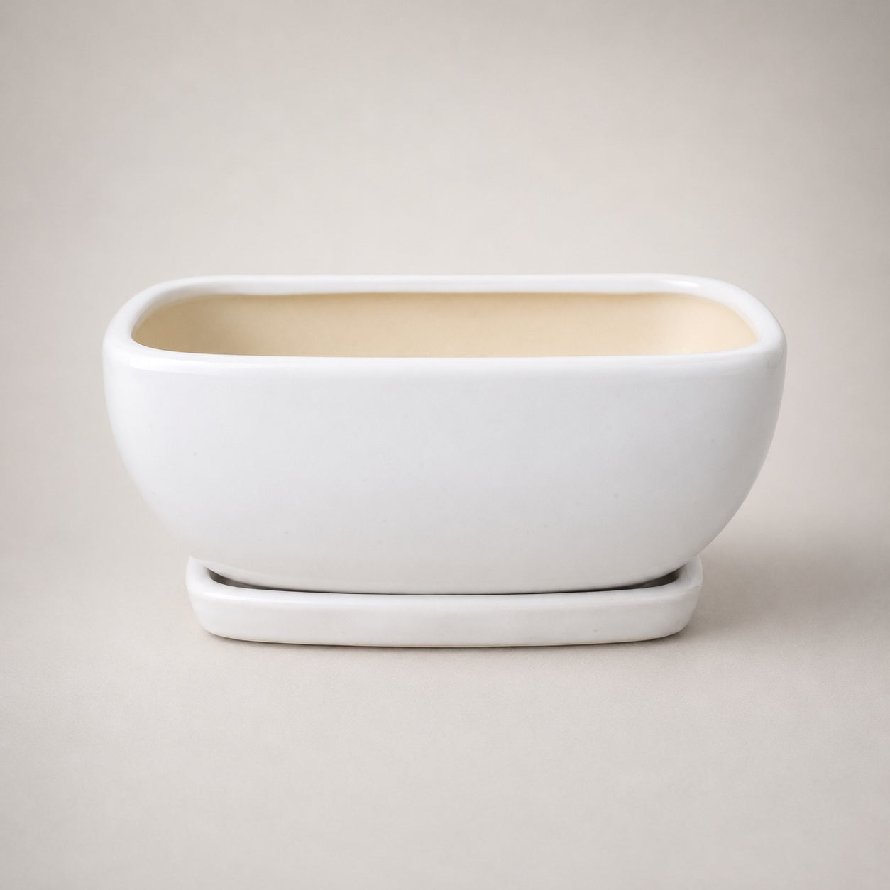 White Ceramic Bonsai Tray Pot | 17 cm Indoor Plant Pot