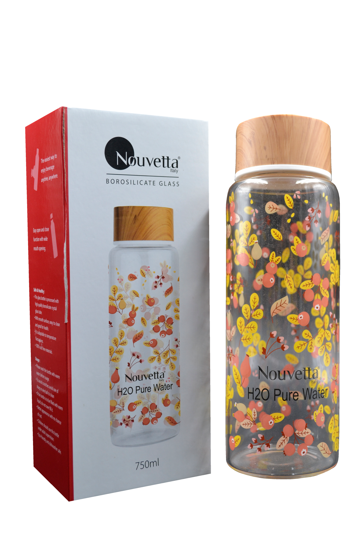 Nouvetta Apricot Borosilicate Printed Bottle 750Ml