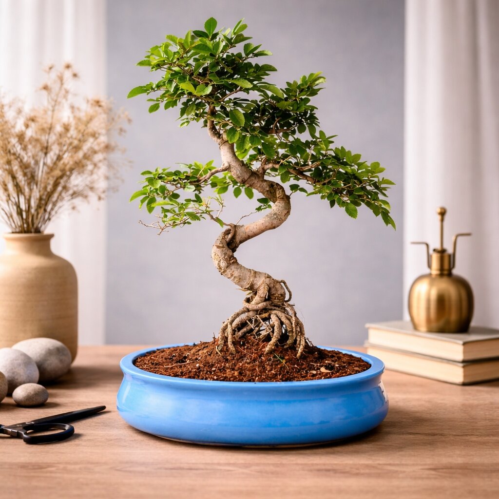 Chinese Elm Indoor Bonsai Tree – 12 Years, Ceramic Pot