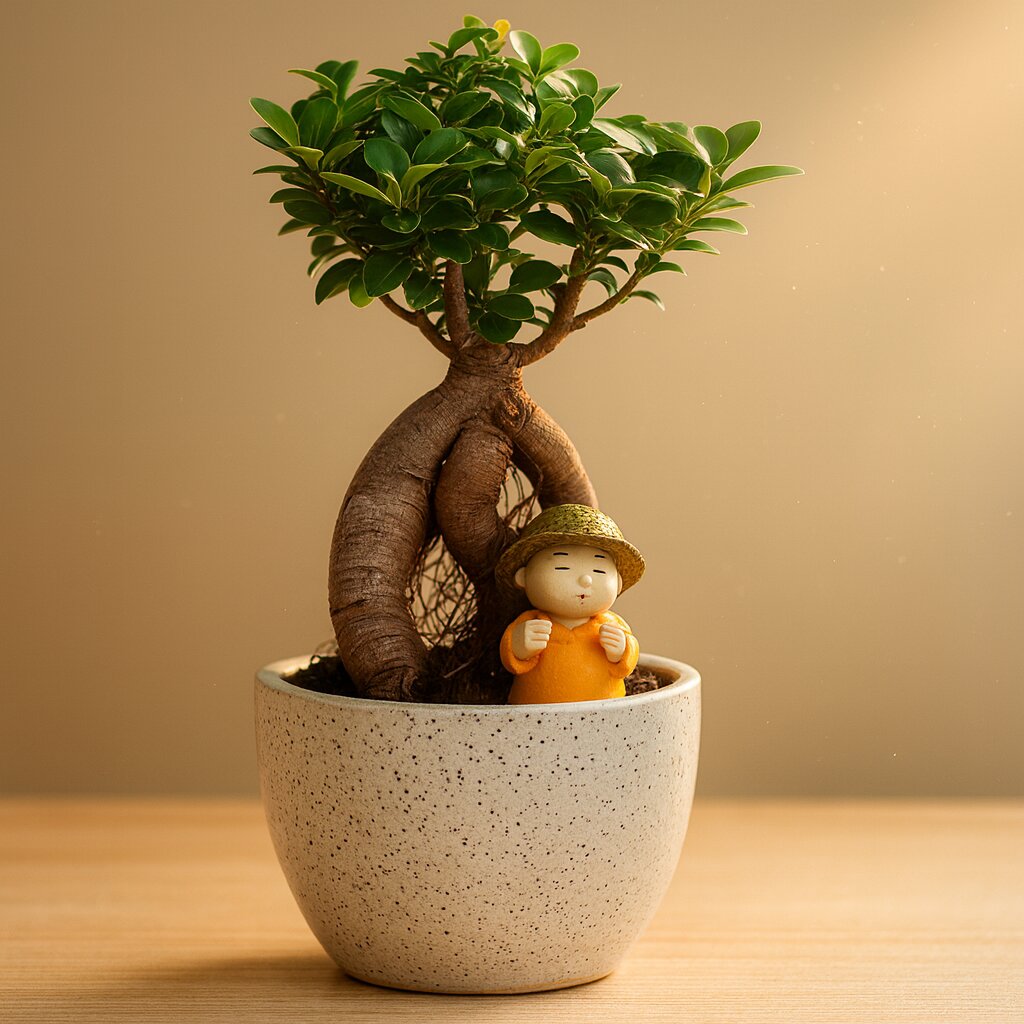 Ficus Bonsai Plant with Figurine 4-5 Years 30cm