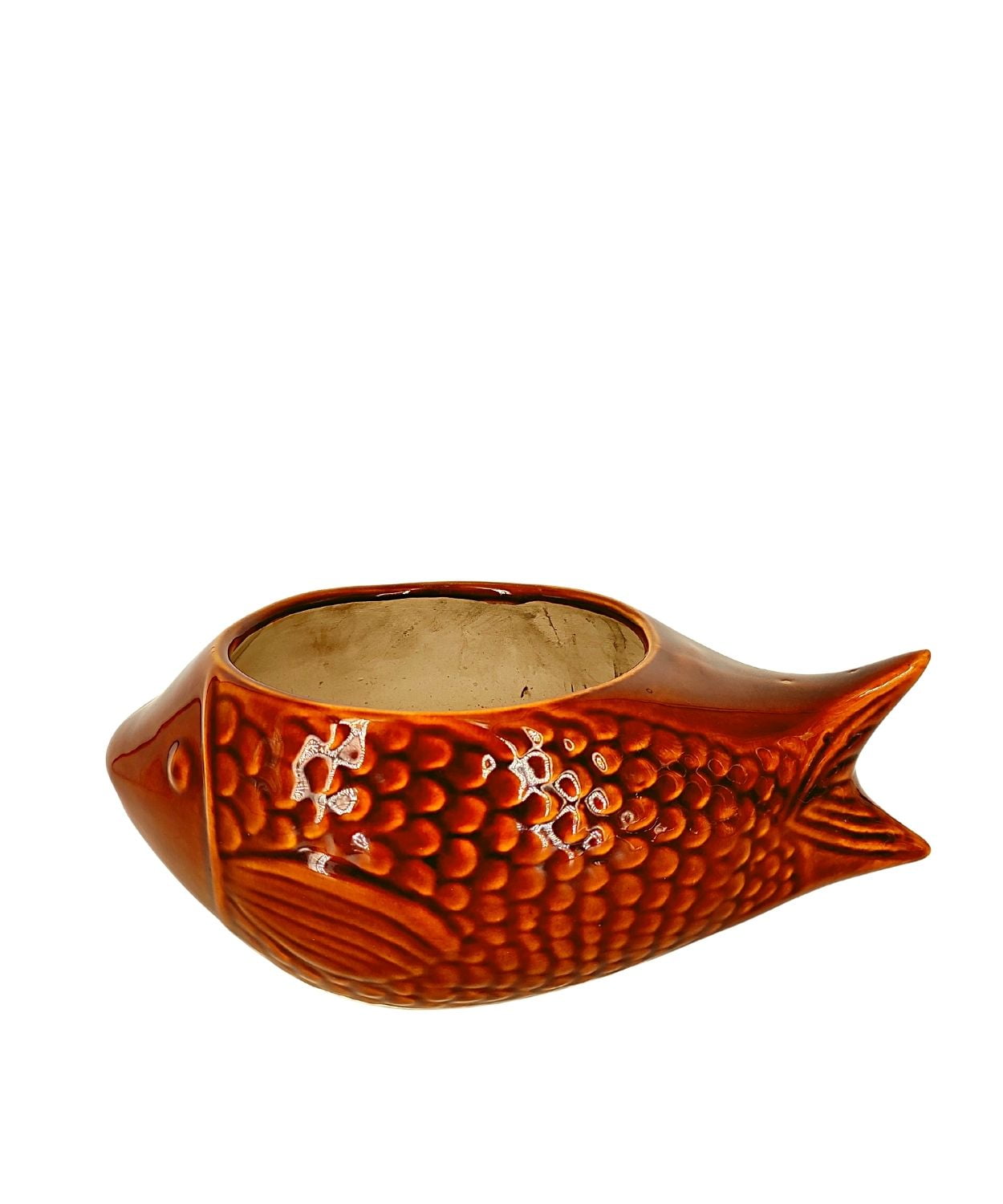 Brown Fish-Shaped Ceramic Bonsai Pot | 11 Inch Decorative Planter