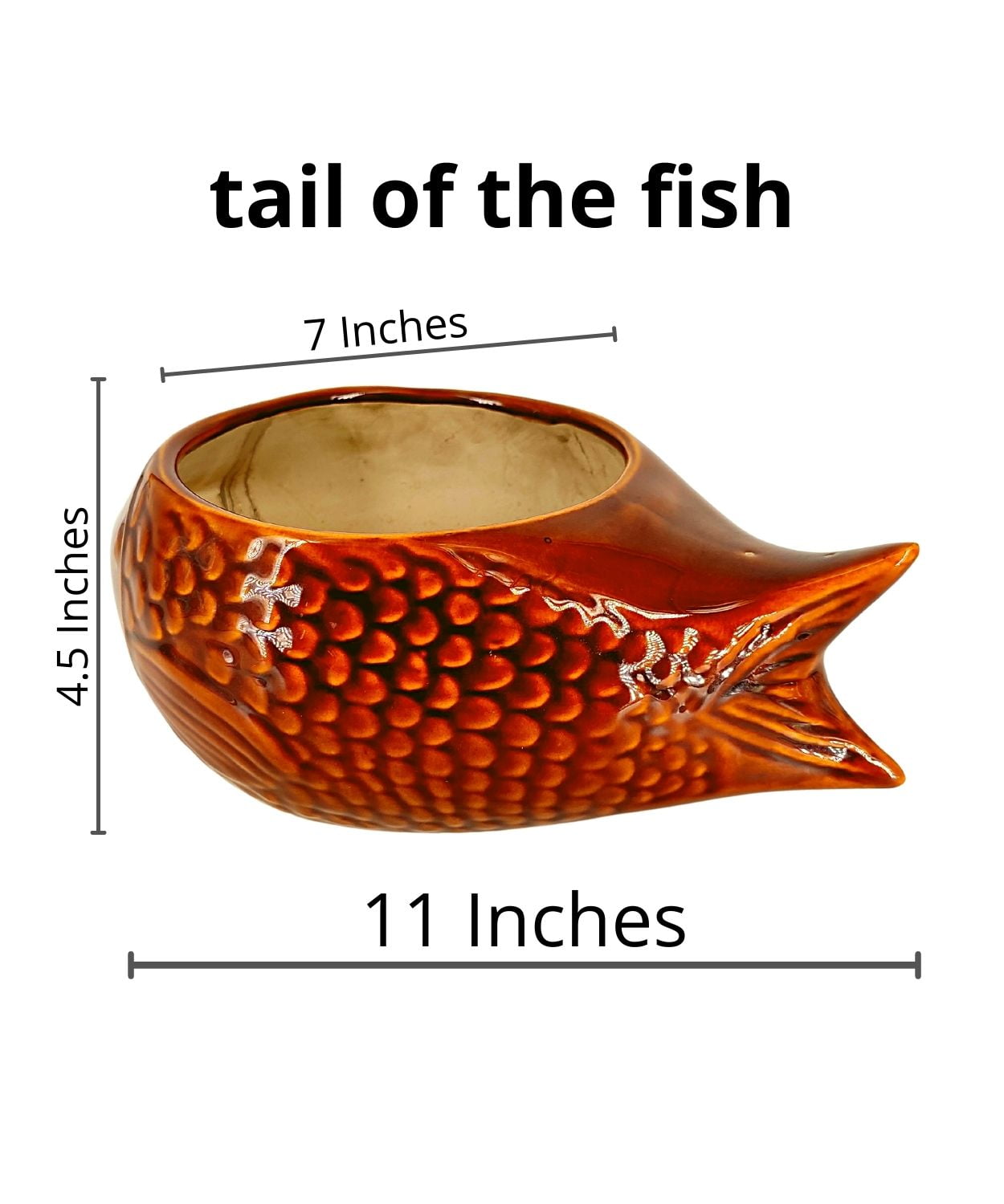 Brown Fish-Shaped Ceramic Bonsai Pot | 11 Inch Decorative Planter