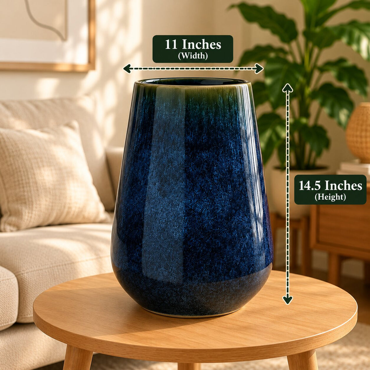 Studio XI Ring Blue ceramic planter dimensions: about 15 inches high and 11 inches wide