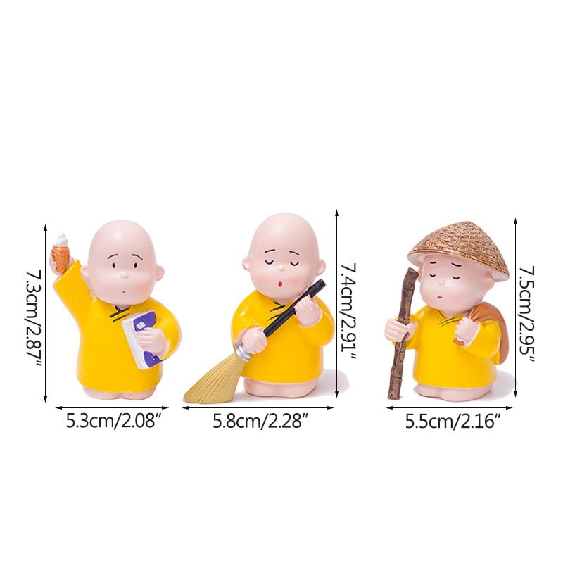 Buy Buddhist Shaolin Monks Figurines - Creative Resin Fengshui Crafts - Set of 3 - Abana Homes