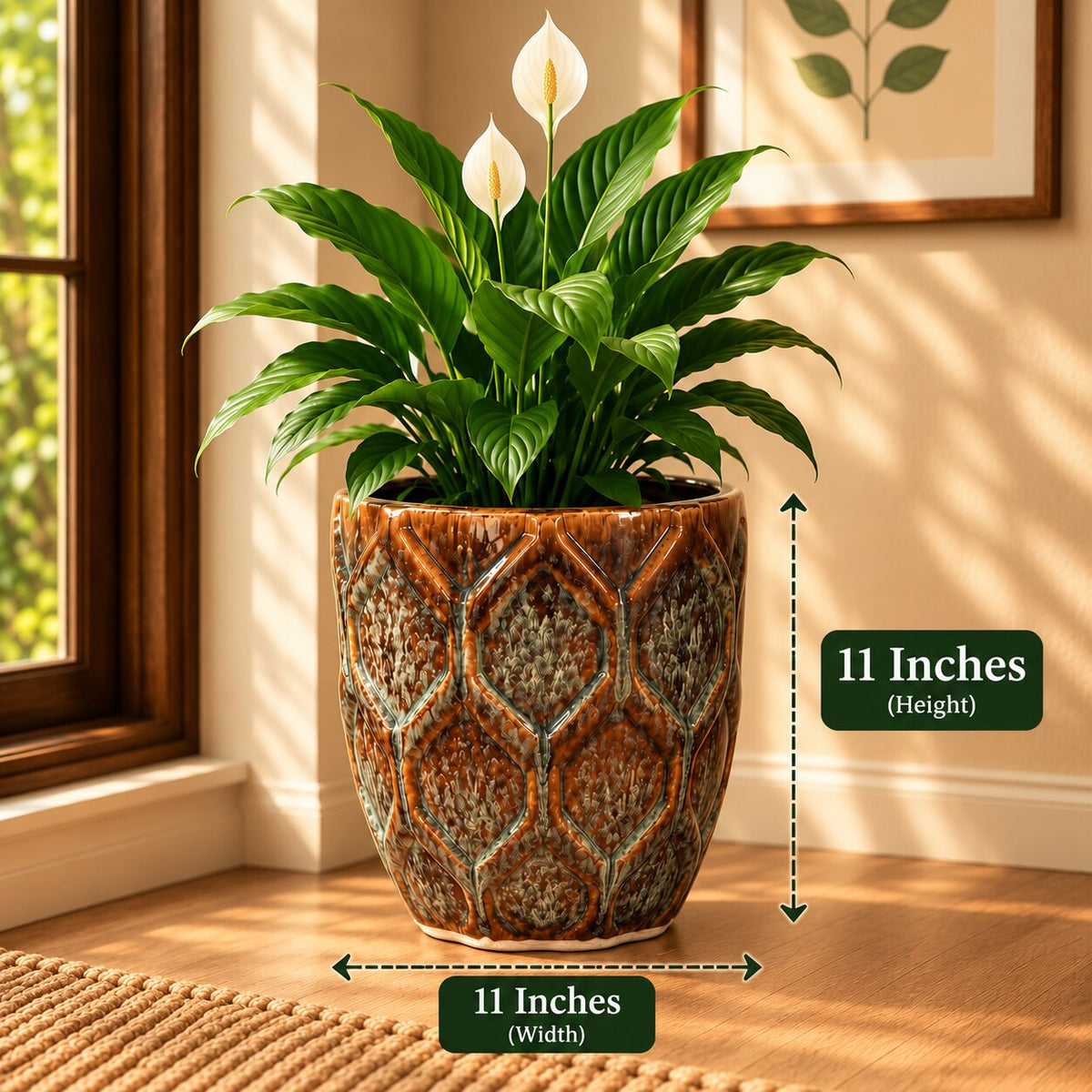 Studio XI Cross Brown ceramic planter dimensions: 11 inches high and 11 inches wide