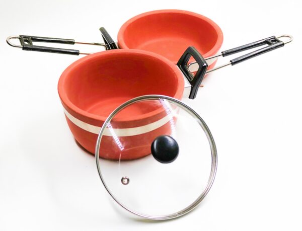 SeGrand Clay Sauce Pan (1.5 Litre) and Fry Pan (1 Litre) Combo Set with Glass Lid