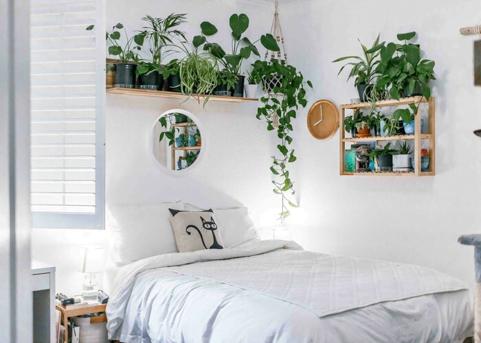 Set up a shelf beside the bed